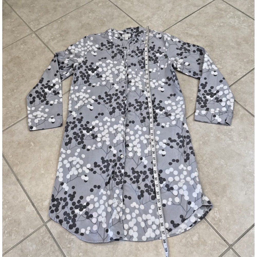 Garnet Hill Flannel Organic Cotton Sleep Shirt Gray Floral Chery Blossom Sz S